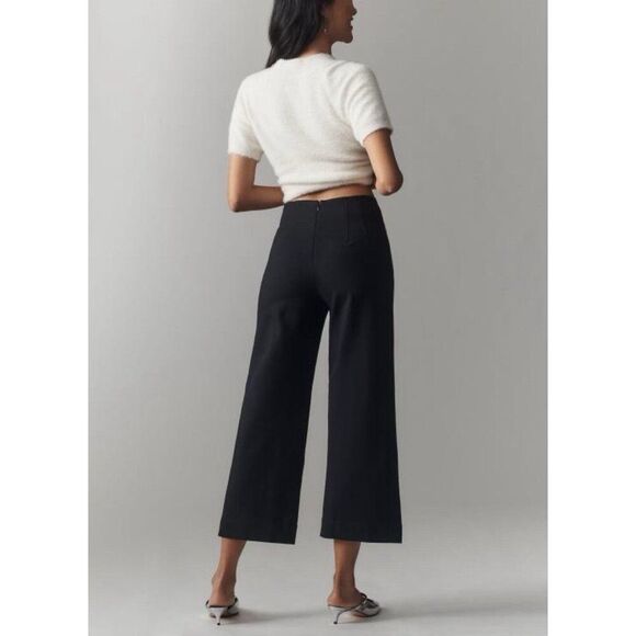 Anthropologie The Colette Cropped Wide-Leg Pants Maeve Rhinestone Pocket Size 24 - Picture 4 of 13